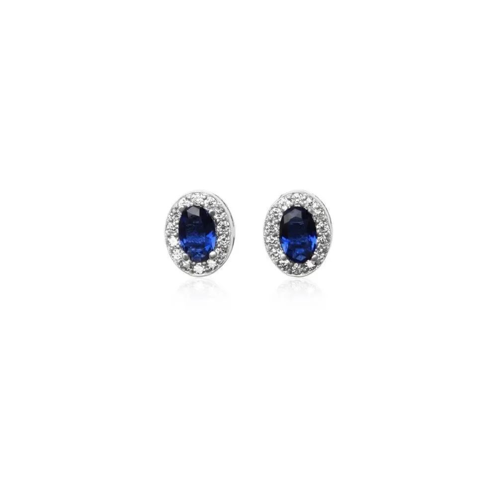 Gorgeous New 3 Ct. Lab Created Blue & White Sapphire Oval Halo Earrings~925 SS